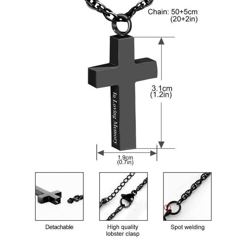 Dletay Cremation Cross Necklace for Ashes Stainless Steel Cross Urn Pendant Ashes Holder Memorial Jewelry-In Loving Memory(Black) - Image 2